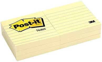 Post-it Notes, 3 x 3 in, The Iconic Canary Yellow Note, 6 Lined Pads