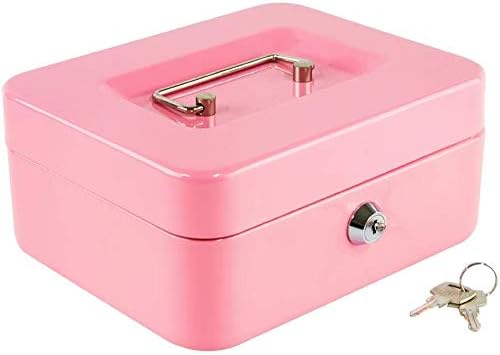 xydled Medium Cash Box with Lock, Metal Money Box, Steel Money Box, Pink