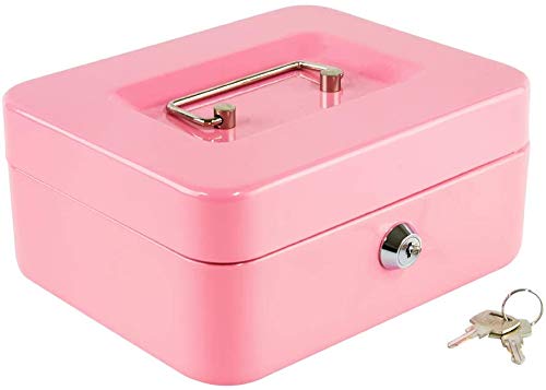 xydled Medium Cash Box with Lock, Metal Money Box, Steel Money Box, Pink