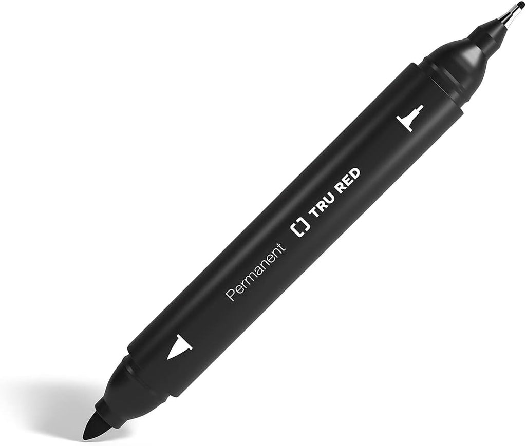 TRU RED Twin Tip Permanent Markers, Black, Fine/Ultra Fine, 12/Carton