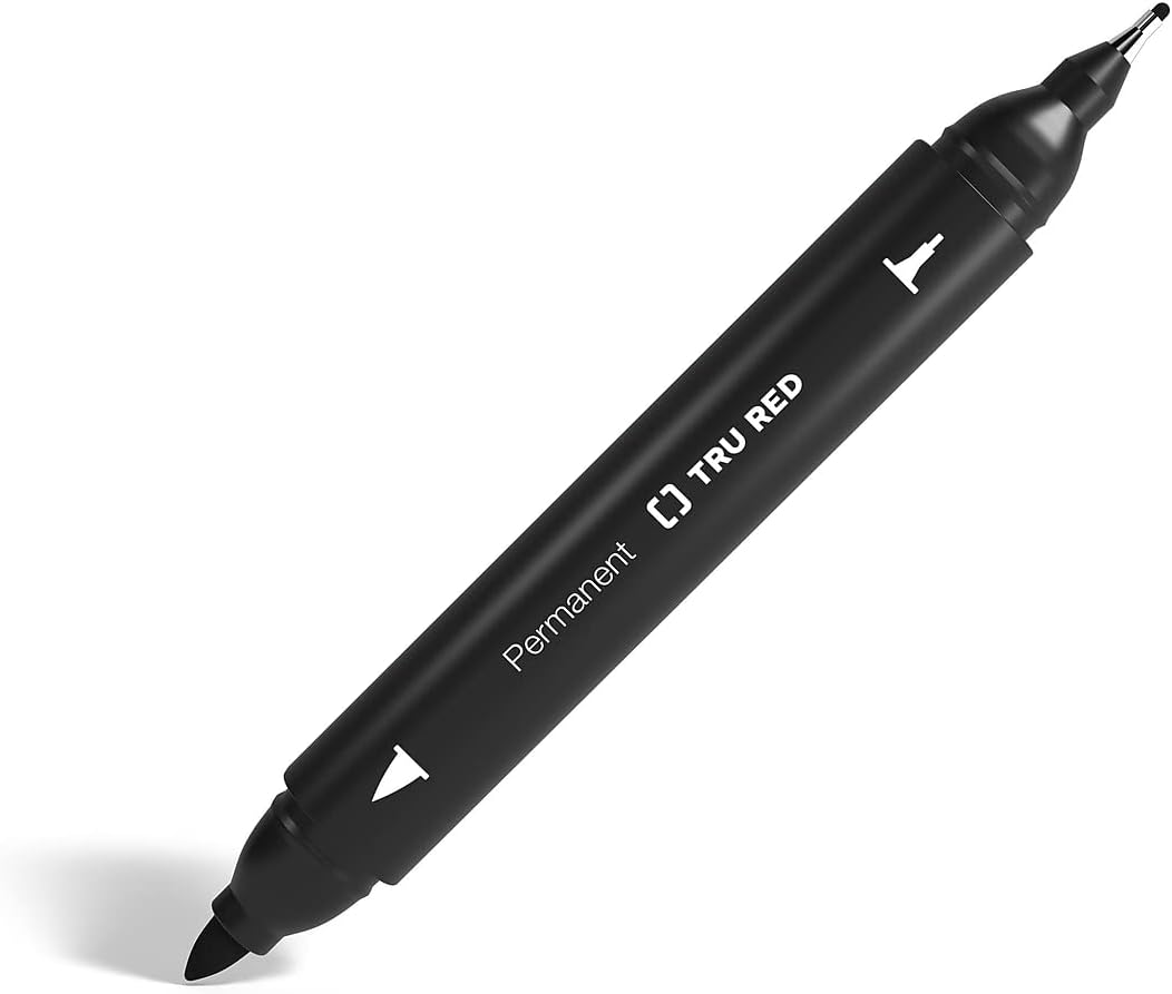 TRU RED Twin Tip Permanent Markers, Black, Fine/Ultra Fine, 12/Carton