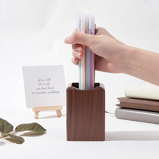 Wood Pen & Pencil Holder for Desk, 2 Pack – Brush Caddy (2 Pack Walnut Color)