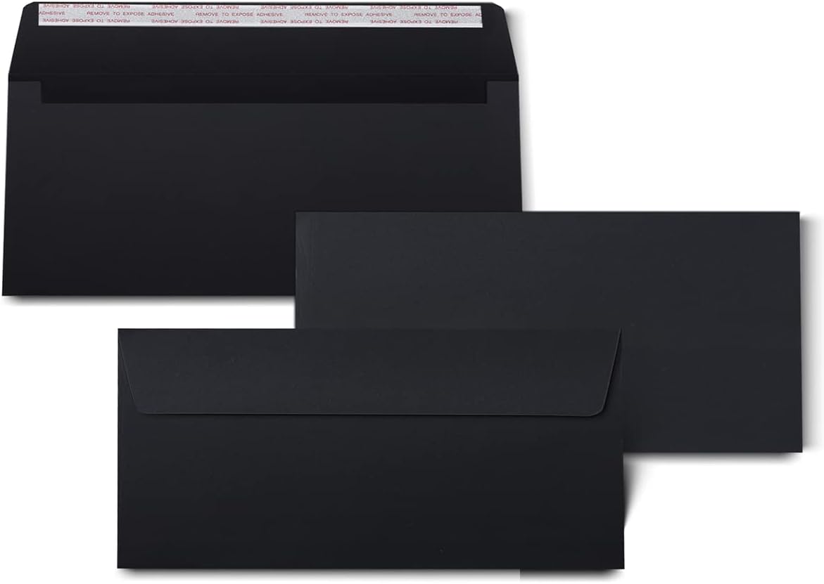 100Qty#10 Black Business envelopes 4.125x9.5In- windowless design 120GSM paper envelopes