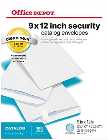 Office Depot Clean Seal(TM) Catalog Envelopes, 9in. x 12in., White With Security Tint