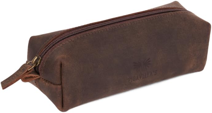 PIDAVLIYA'S Leather Pencil Case - Handcrafted Full-Grain Zipper Leather Pen Pencil Holder