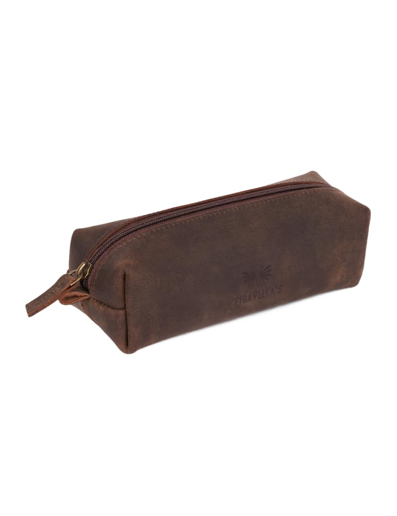 PIDAVLIYA'S Leather Pencil Case - Handcrafted Full-Grain Zipper Leather Pen Pencil Holder