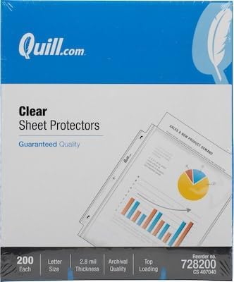 Quill Brand Top-Loading Sheet Protectors, Polypropylene, 200 Pack, Clear, 8-1/2 x 11
