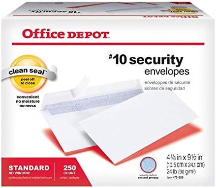 Office Depot Clean Seal(TM) Security Envelopes, #10 (4 1/8in. x 9 1/2in.), White