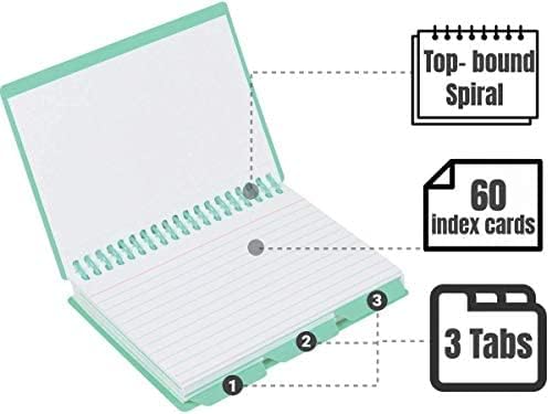 1InTheOffice Spiral Bound Index Cards 3x5, Ruled With Tabs, Assorted Colors, 2 Pack
