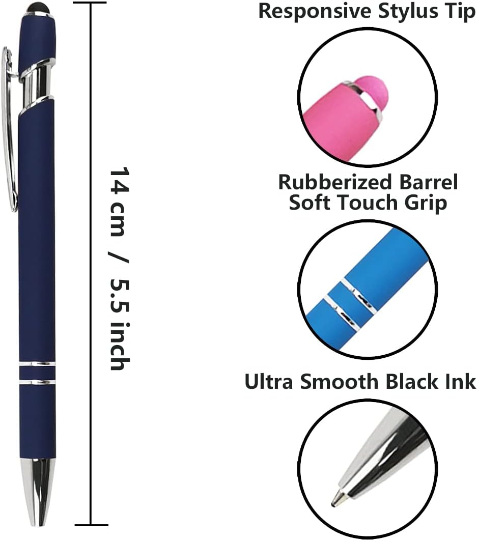 Oddmoal Ballpoint Pen with Stylus Tip, Soft Touch Click Metal Pen, 1.0mm Medium Point