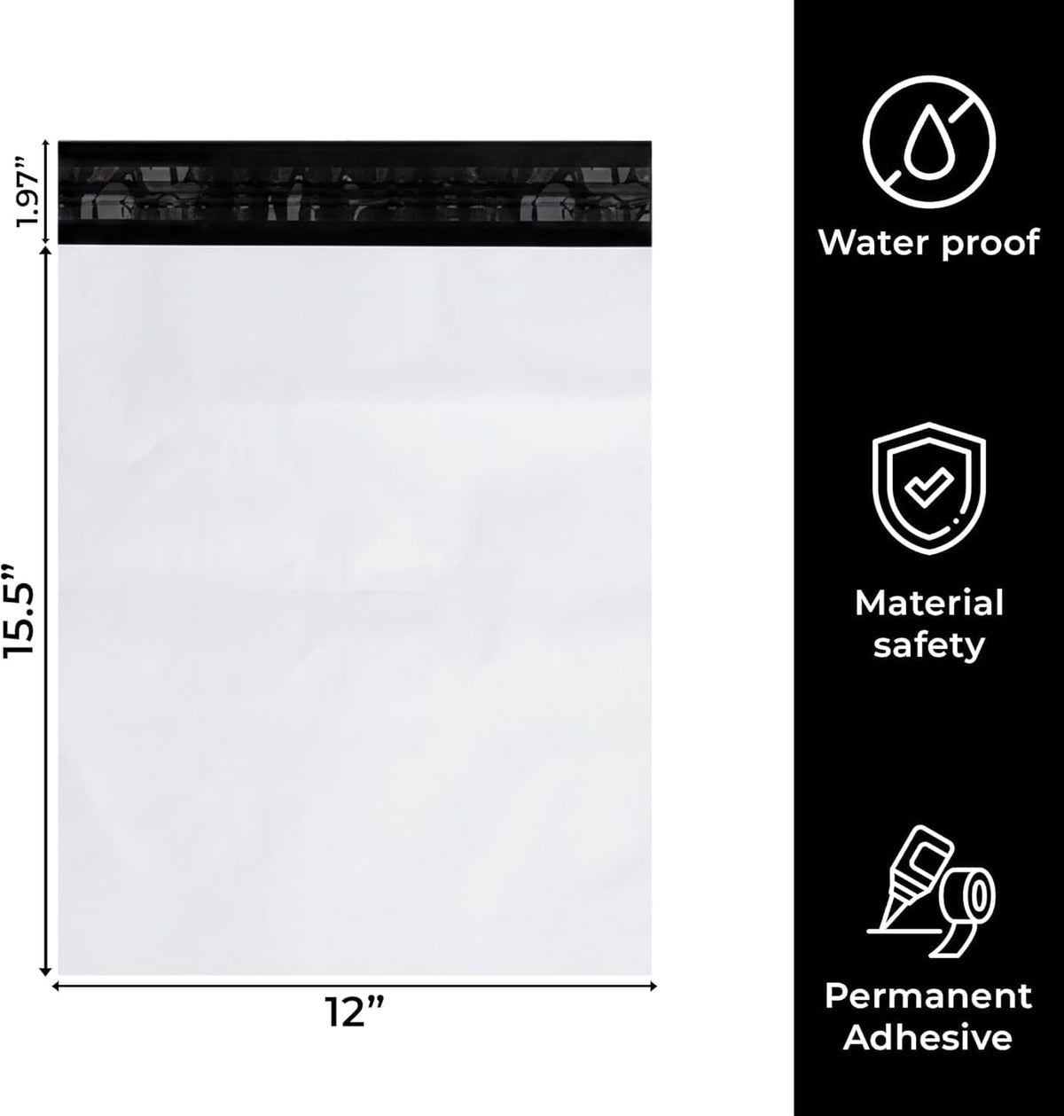 12 x 15.5 Poly Mailers, 100 Pack – Durable Waterproof Self-Seal Shipping Bags for Clothes