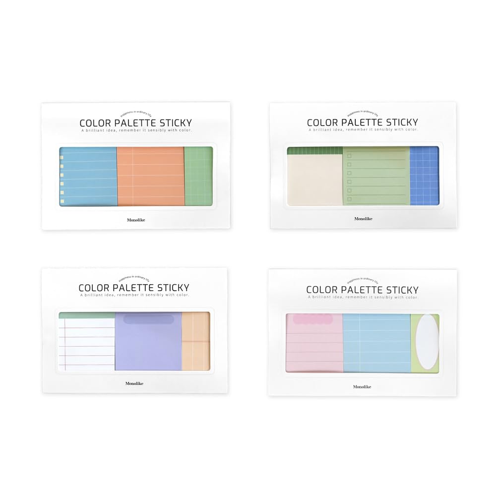 Monolike Color Palette Sticky Grid 300 C Set 4p - Self-Adhesive Memo Pad 30 Sheets