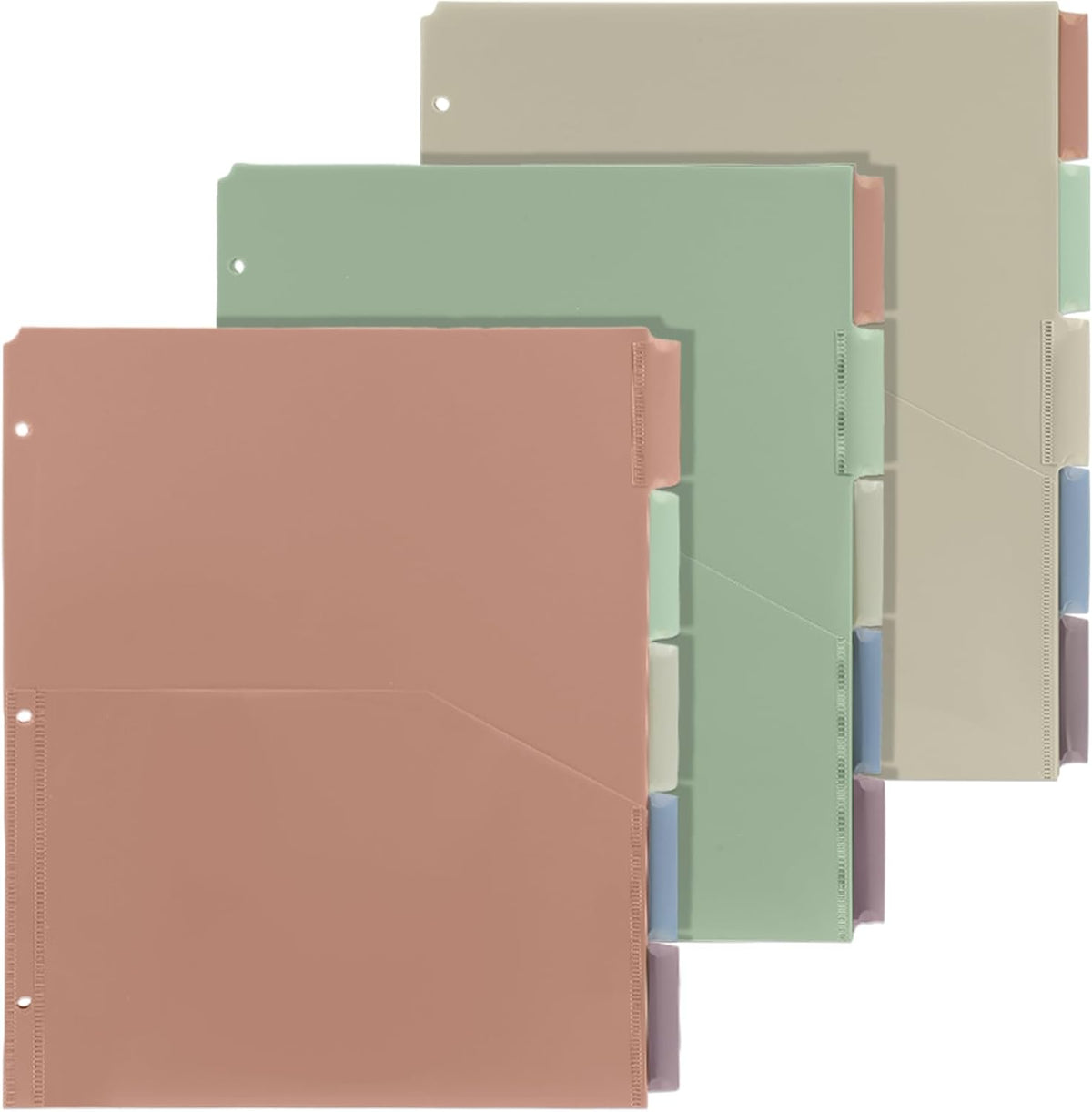 3 Sets 5 Tab Binder Dividers with Pockets for 3 Ring Plastic Binders 8.5 x 11 Inches 3