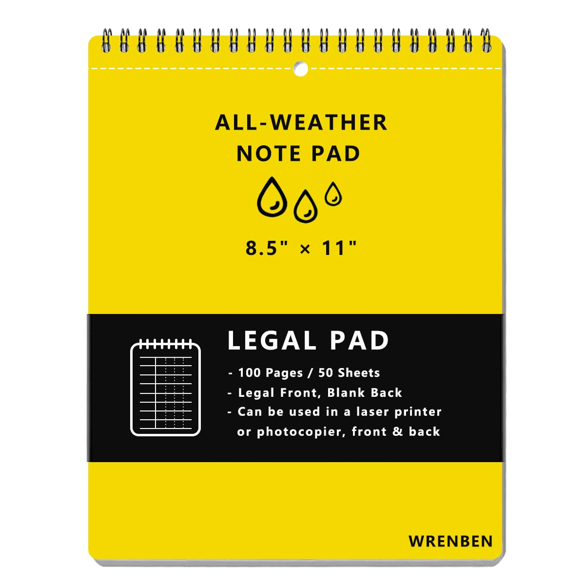 Large Fully Waterproof Side Spiral Notebook 8.5" x 11" with Stone Paper and Hard Cover