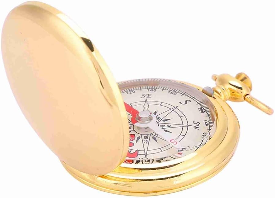 2 Pcs Golden Antique Navigation Compass Keychain – Water Proof Flip-Open Pocket Compass