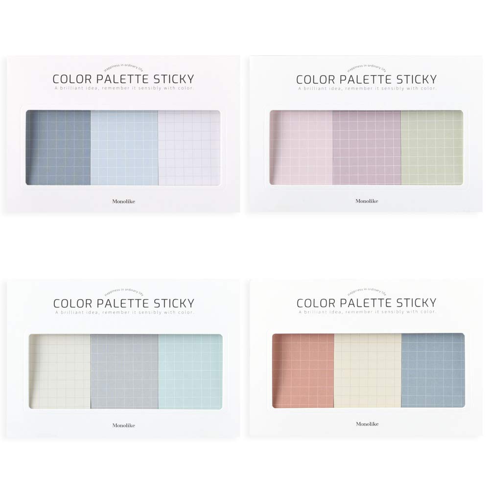Monolike Color Palette Sticky Grid 300 C Set 4p - Self-Adhesive Memo Pad 30 Sheets