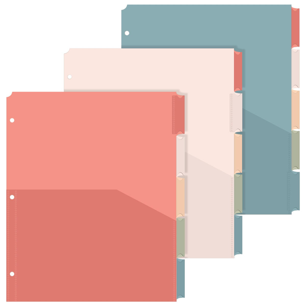 3 Sets 5 Tab Binder Dividers with Pockets for 3 Ring Plastic Binders 8.5 x 11 Inches 3
