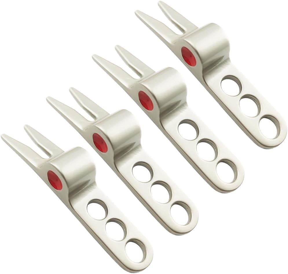 Jinshining 4 Pcs Silver Golf Ball Fork Pivot Divot Repair Tool Compatible Golf Divot