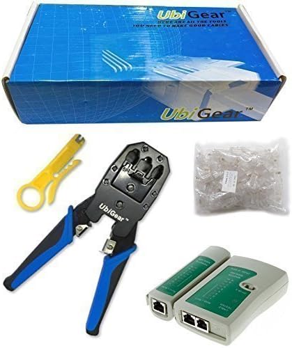 UbiGear® Network/Phone Cable Tester + RJ11/RJ12/RJ22/RJ45 Crimp Crimper +100 RJ45 CAT5