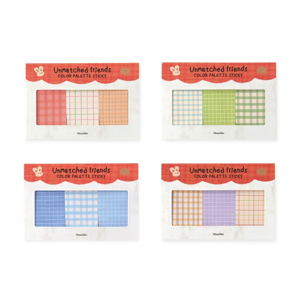 Monolike Color Palette Sticky Grid 300 C Set 4p - Self-Adhesive Memo Pad 30 Sheets