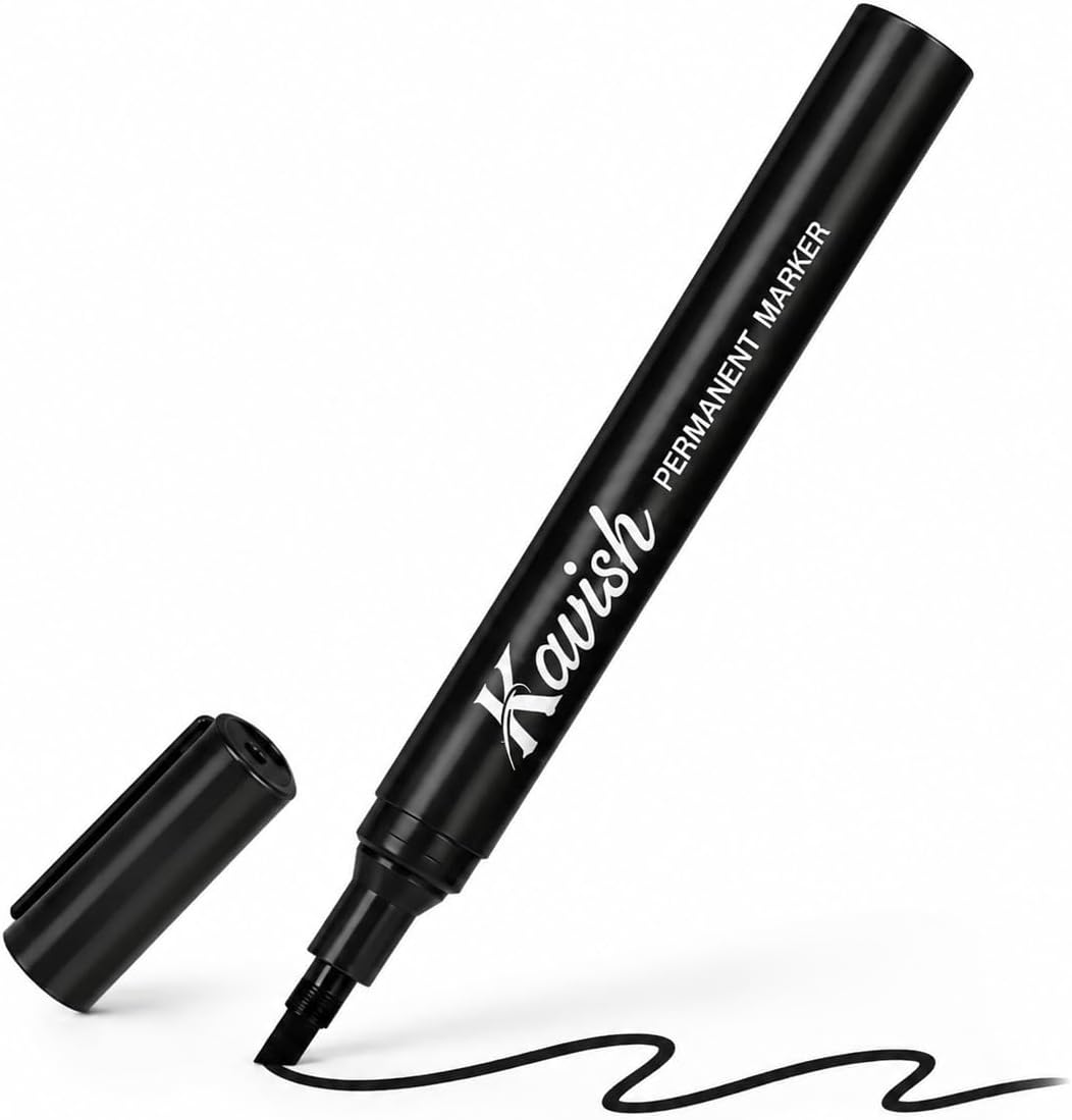 Kavish Permanent Markers 24 Pack, Black Ink, Chisel Tip, Quick Dry