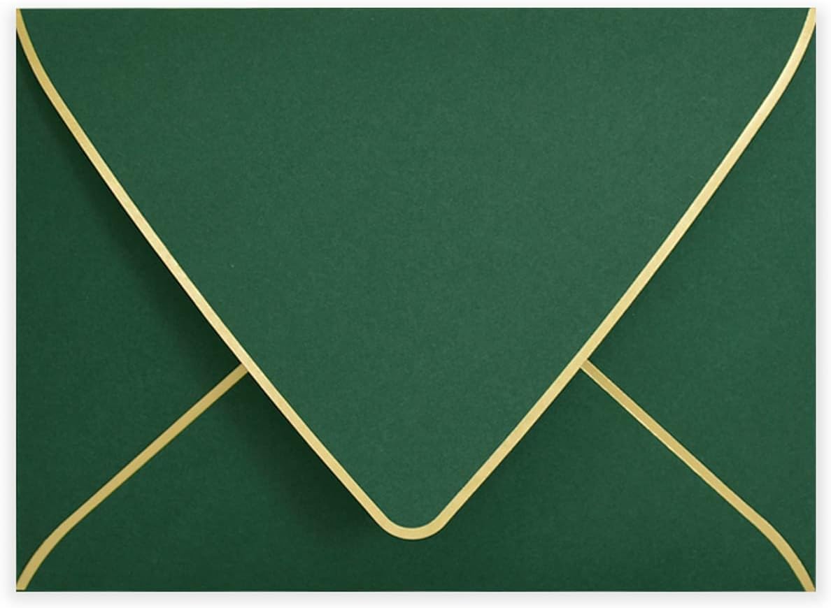 A6 Green Envelopes With Gold Border 4 x 6 - V flap, Quick Self Seal