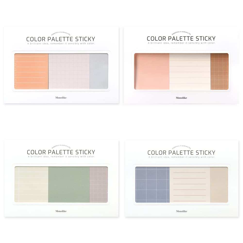 Monolike Color Palette Sticky Grid 300 C Set 4p - Self-Adhesive Memo Pad 30 Sheets