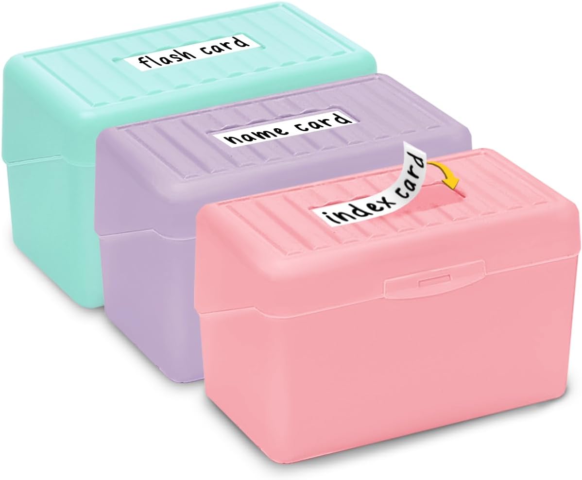 H4D Index Card Holder 3x5, Index Card Box Organizer, 3 Pack, Pastel Colors