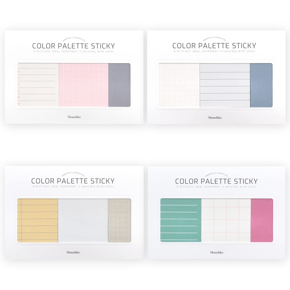 Monolike Color Palette Sticky Grid 300 C Set 4p - Self-Adhesive Memo Pad 30 Sheets