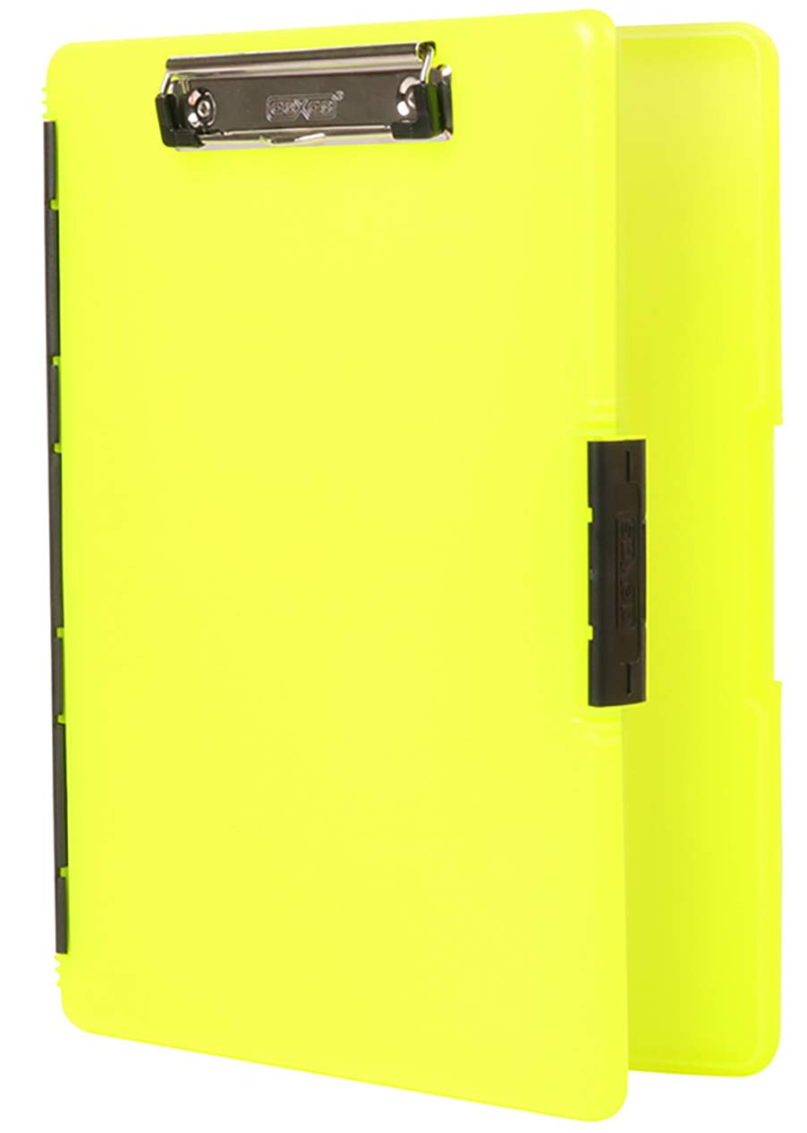 Dexas Slimcase 2 Plastic Clipboard with Storage and Side Opening, Neon Green