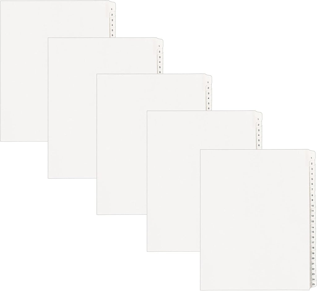 Avery® Legal Exhibit Dividers, Side Tab, 1-25 Numbered, 5 Sets