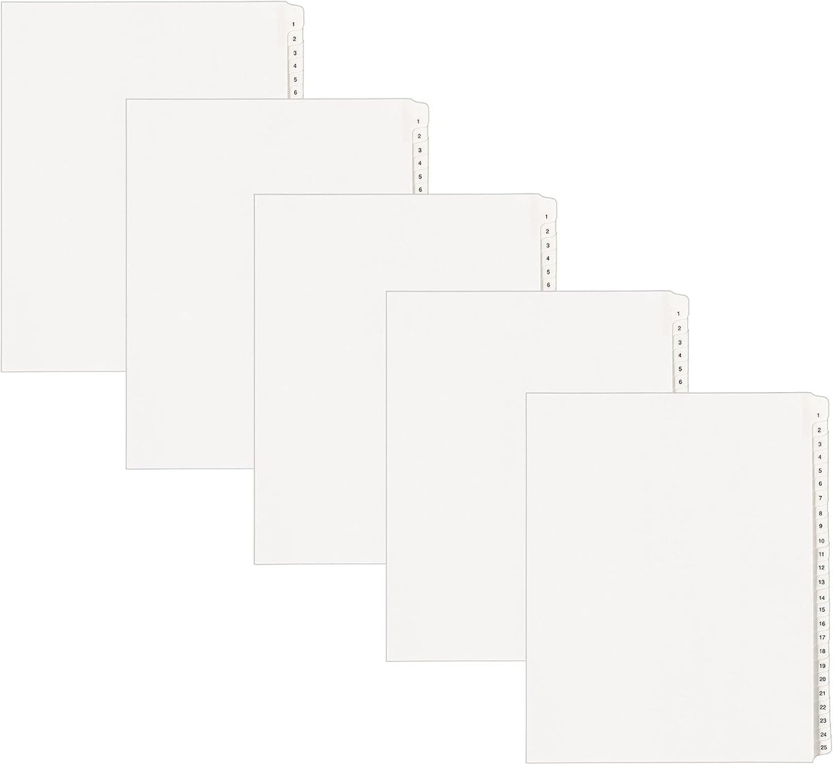 Avery® Legal Exhibit Dividers, Side Tab, 1-25 Numbered, 5 Sets