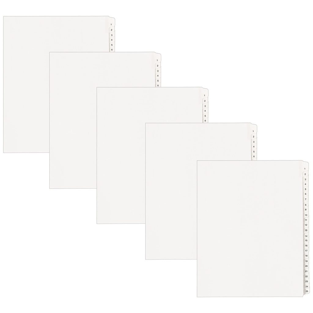 Avery® Legal Exhibit Dividers, Side Tab, 1-25 Numbered, 5 Sets