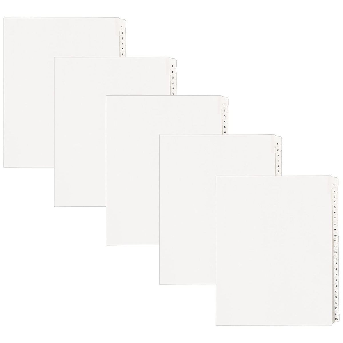 Avery® Legal Exhibit Dividers, Side Tab, 1-25 Numbered, 5 Sets