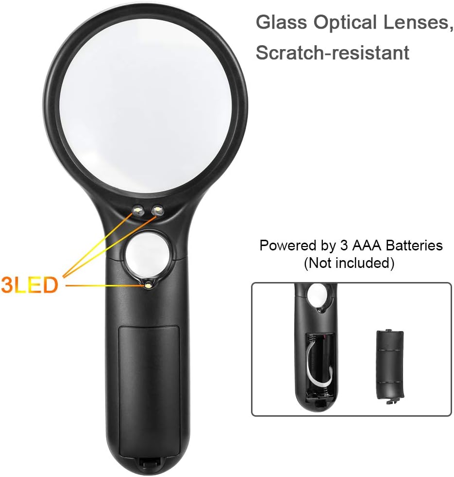 Magnifying Glass with Light, BUSATIA LED Illuminated Magnifier with 3X 45X High