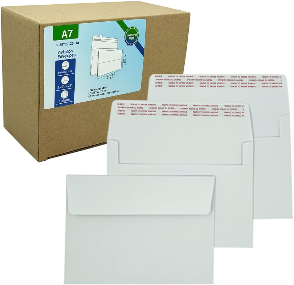 A7 Invitation envelopes （120 PCS 5.25x7.25 in） - windowless design 120GSM white paper