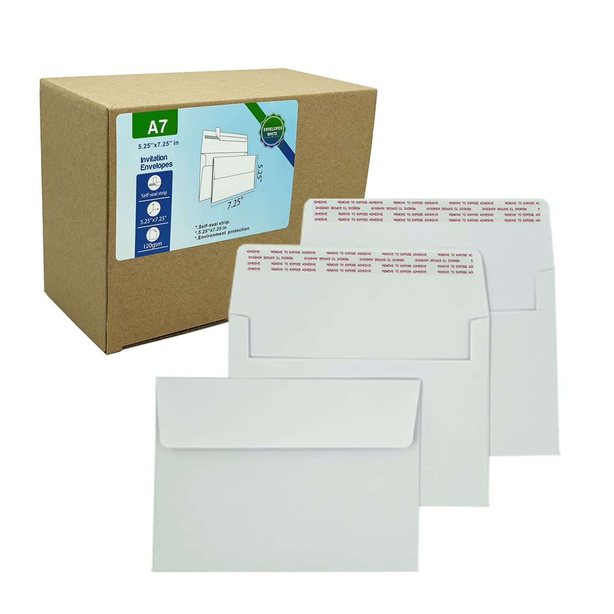 A7 Invitation envelopes （120 PCS 5.25x7.25 in） - windowless design 120GSM white paper