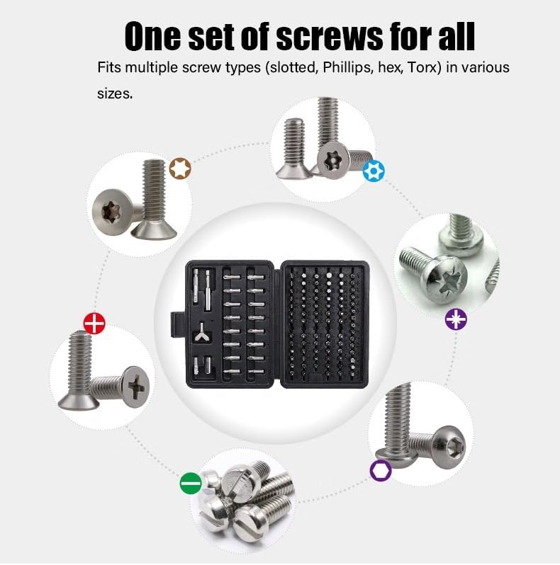 100-Piece Screwdriver Bit Set 1/4-inch Adapters Phillips Slotted Hex Torx Star