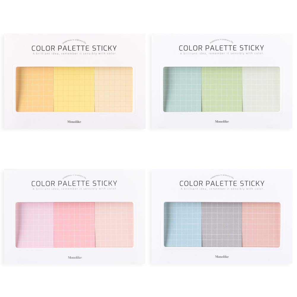 Monolike Color Palette Sticky Grid 300 C Set 4p - Self-Adhesive Memo Pad 30 Sheets