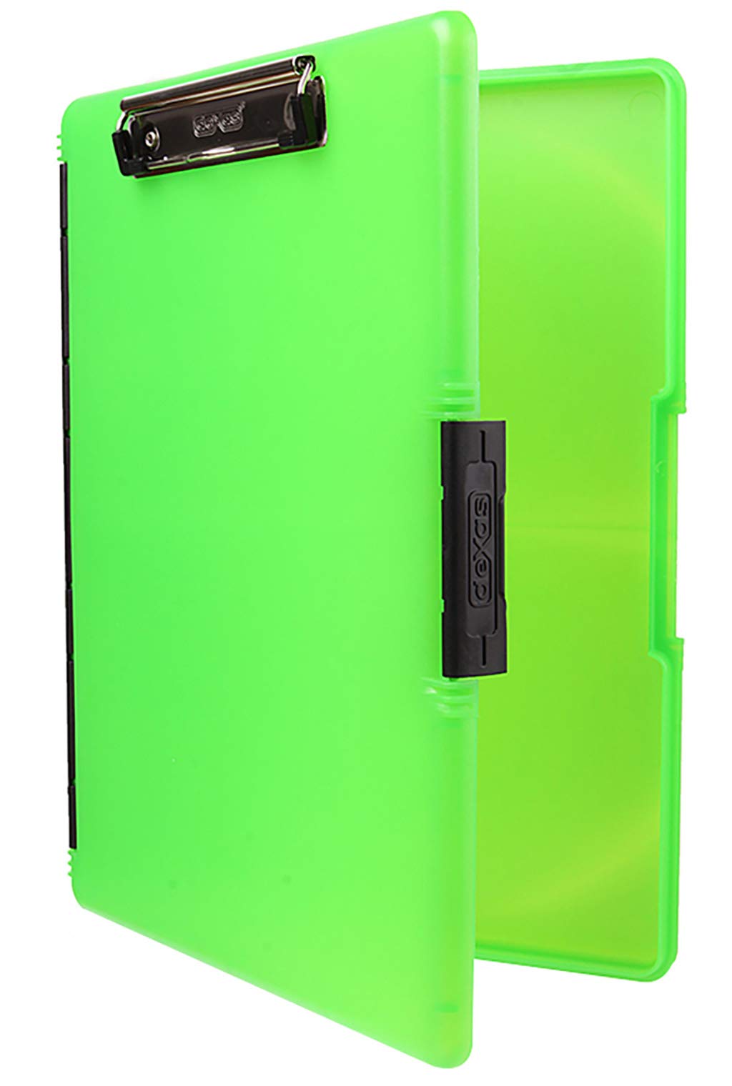 Dexas Slimcase 2 Plastic Clipboard with Storage and Side Opening, Neon Green