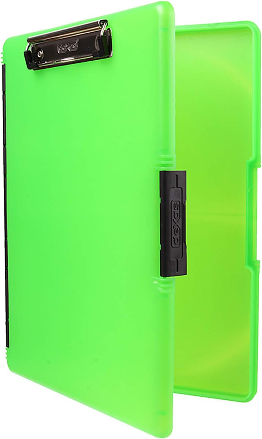 Dexas Slimcase 2 Plastic Clipboard with Storage and Side Opening, Neon Green