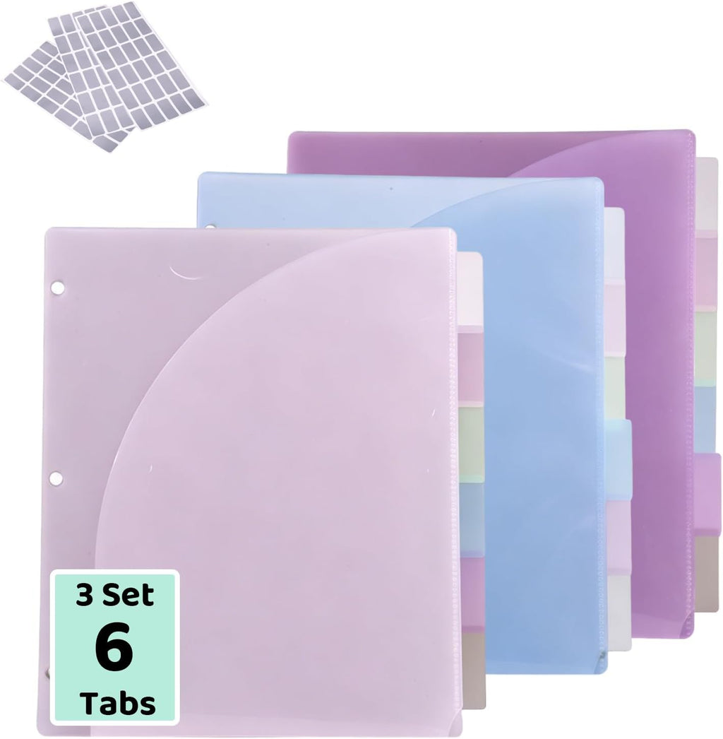 Binder Dividers with Tabs and Pockets, 18PCS/3 Sets in 6-Tab