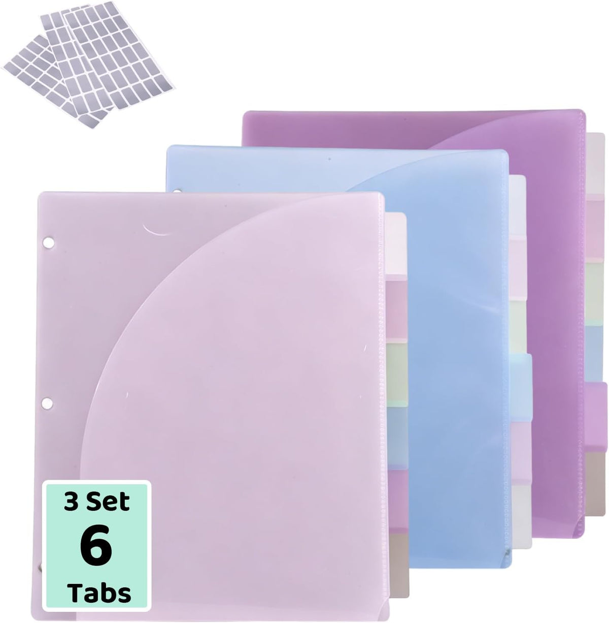 Binder Dividers with Tabs and Pockets, 18PCS/3 Sets in 6-Tab