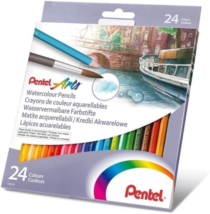 Pentel Arts Watercolour Pencil Set - Assorted, 24 Count (Pack of 1)