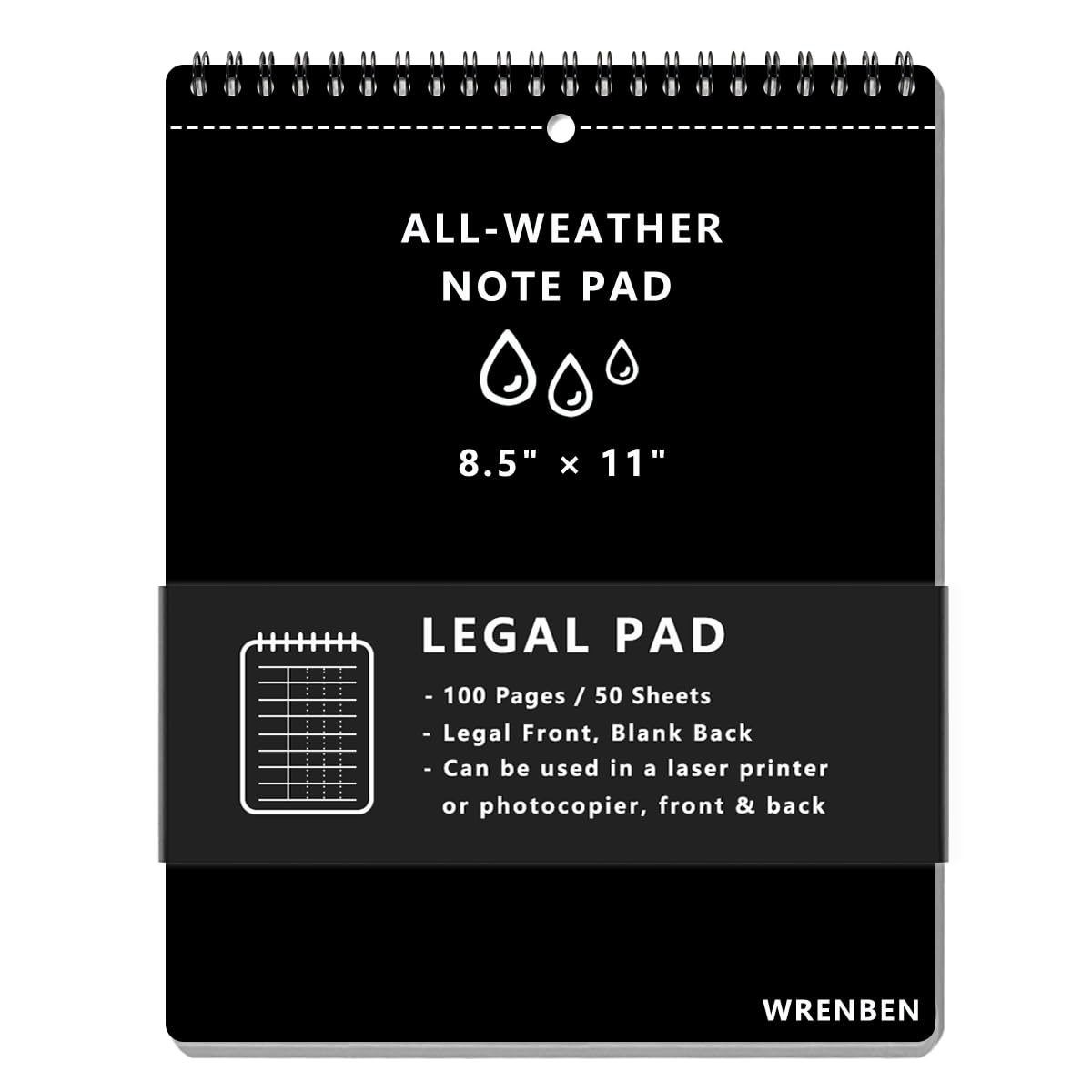 Large Fully Waterproof Side Spiral Notebook 8.5" x 11" with Stone Paper and Hard Cover