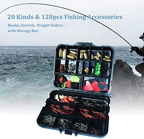 24 Compartments Fishing Tackle Box Kit, 128pcs Full Loaded with Lures Baits Hooks Sinkers