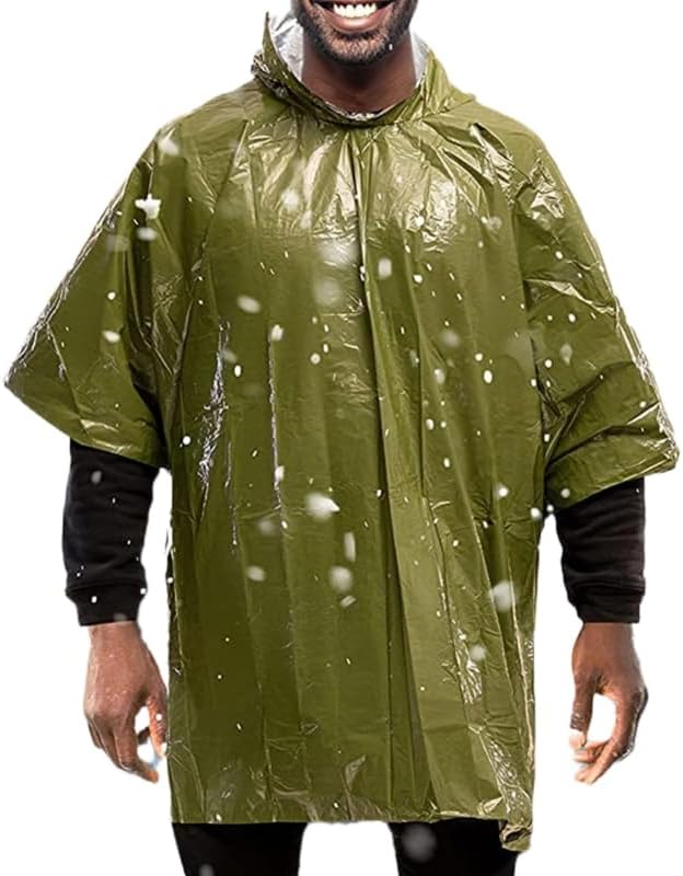 Emergency Poncho with Mylar Blanket Liner for Survival Gear, Waterproof