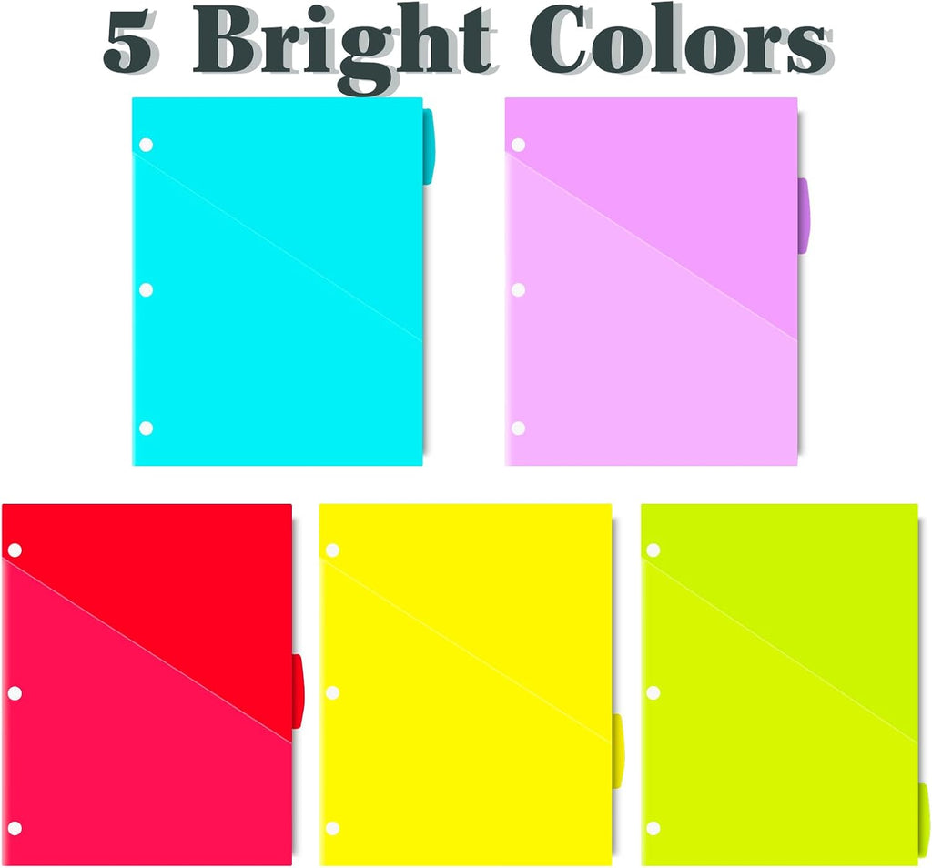 INFUN Plastic 5-Tab Binder Dividers with 2 Pockets - 3 Sets