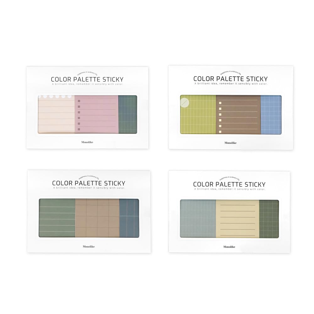 Monolike Color Palette Sticky Grid 300 C Set 4p - Self-Adhesive Memo Pad 30 Sheets