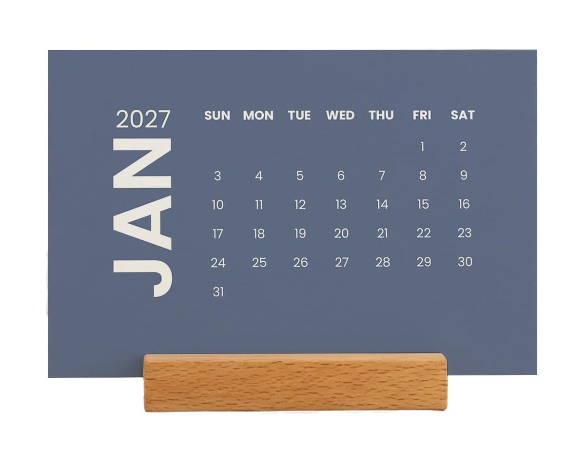 2027 Monthly Minimalist Office Desk Calendar - 3 Month Style - Wood Stand - Annual 12